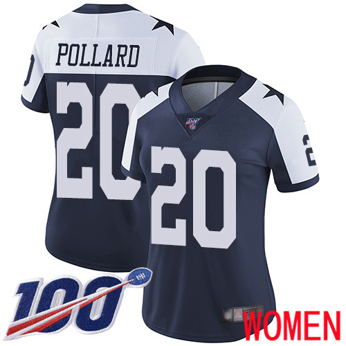 Women Dallas Cowboys Limited Navy Blue Tony Pollard Alternate 20 100th Season Vapor Untouchable Throwback NFL Jersey